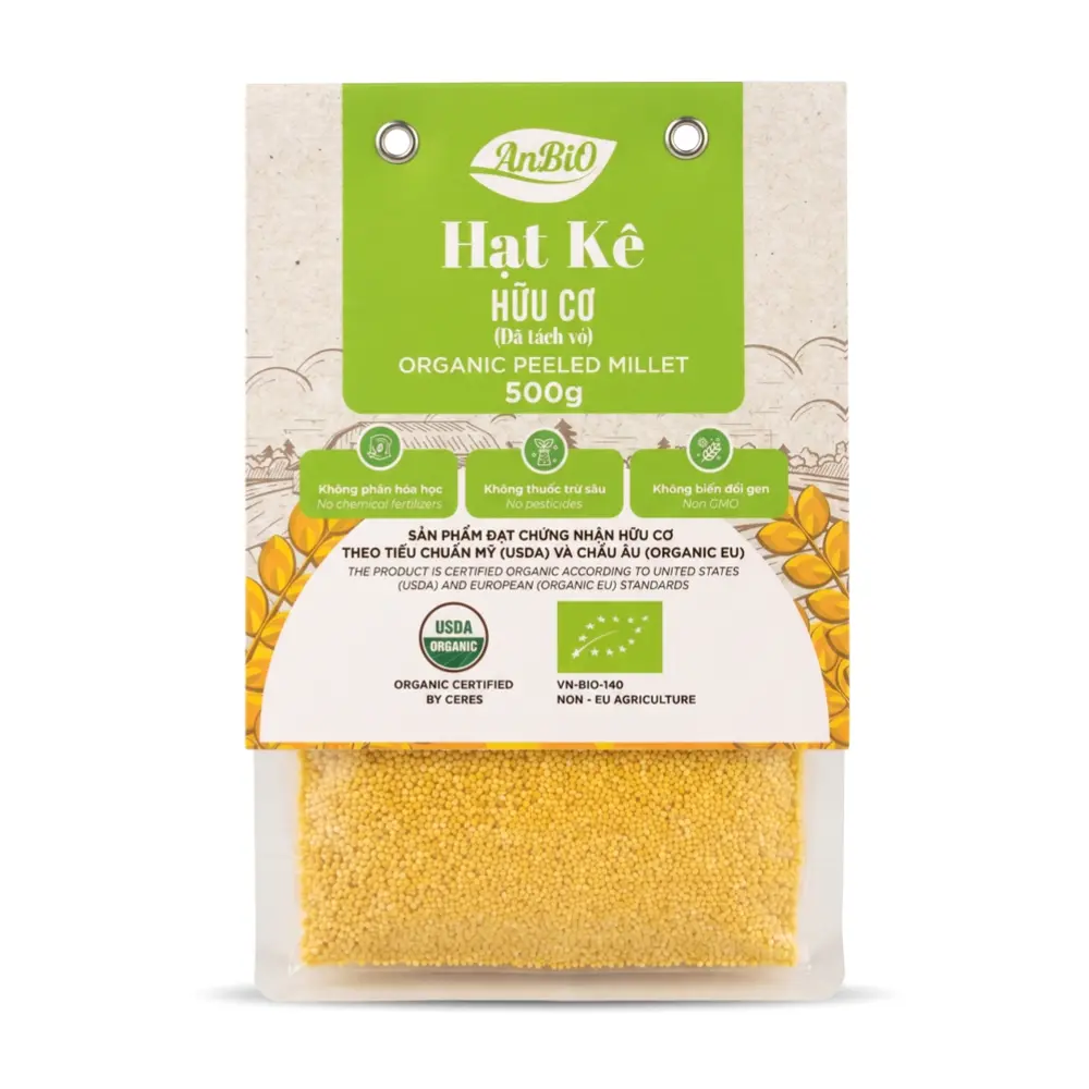 Hạt Kê Tách Vỏ Hữu Cơ, Organic Peeled Millet (500g) - ANBIO