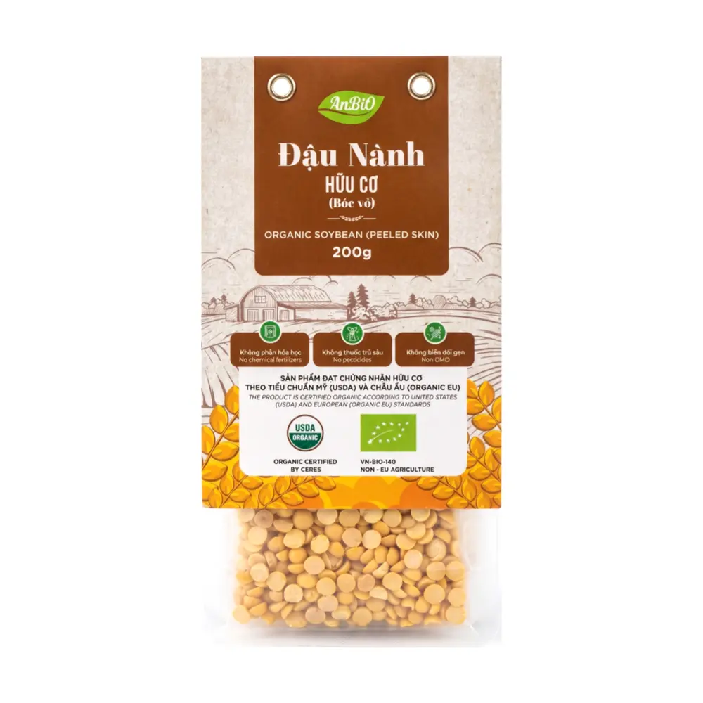 Đậu Nành Bóc Vỏ Hữu Cơ, Organic Soybean, Peeled Skin (200g) - ANBIO