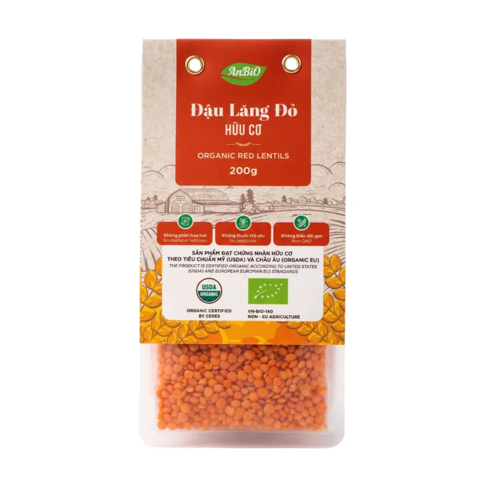 Đậu Lăng Đỏ Hữu Cơ, Organic Red Lentils (200g) - ANBIO