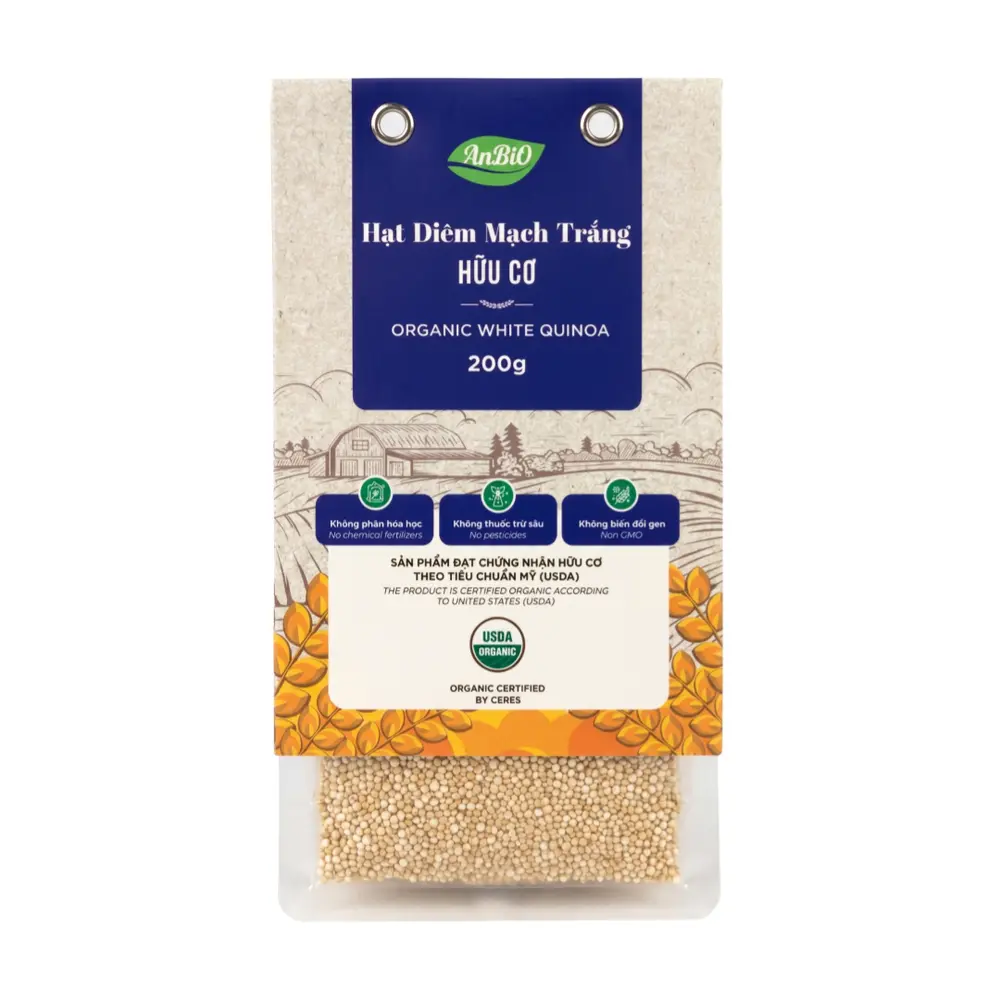 Hạt Diêm Mạch Trắng Hữu Cơ, Organic White Quinoa (200g) - ANBIO