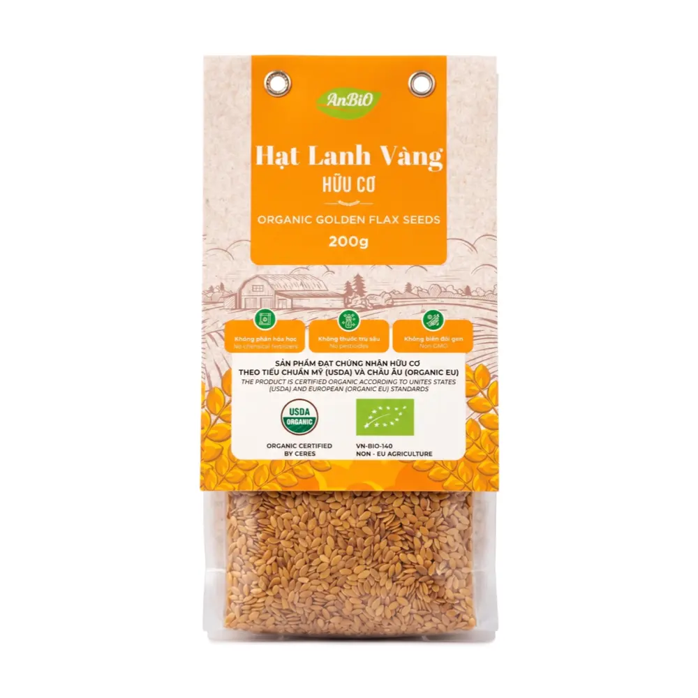 Hạt Lanh Vàng Hữu Cơ, Organic Golden Flax Seeds (200g) - ANBIO