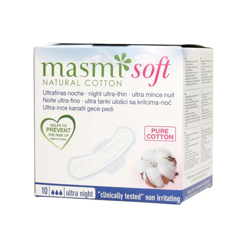 Băng Vệ Sinh Ban Đêm Hữu Cơ, Organic Panty Liners, Night Ultra-Thin, 10 Miếng - MASMI