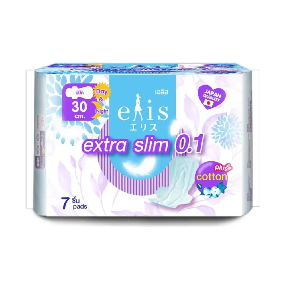 Băng Vệ Sinh, Extra Slim 0.1, Cotton Plus Sanitary Pads, 7 Miếng (30cm) - ELIS