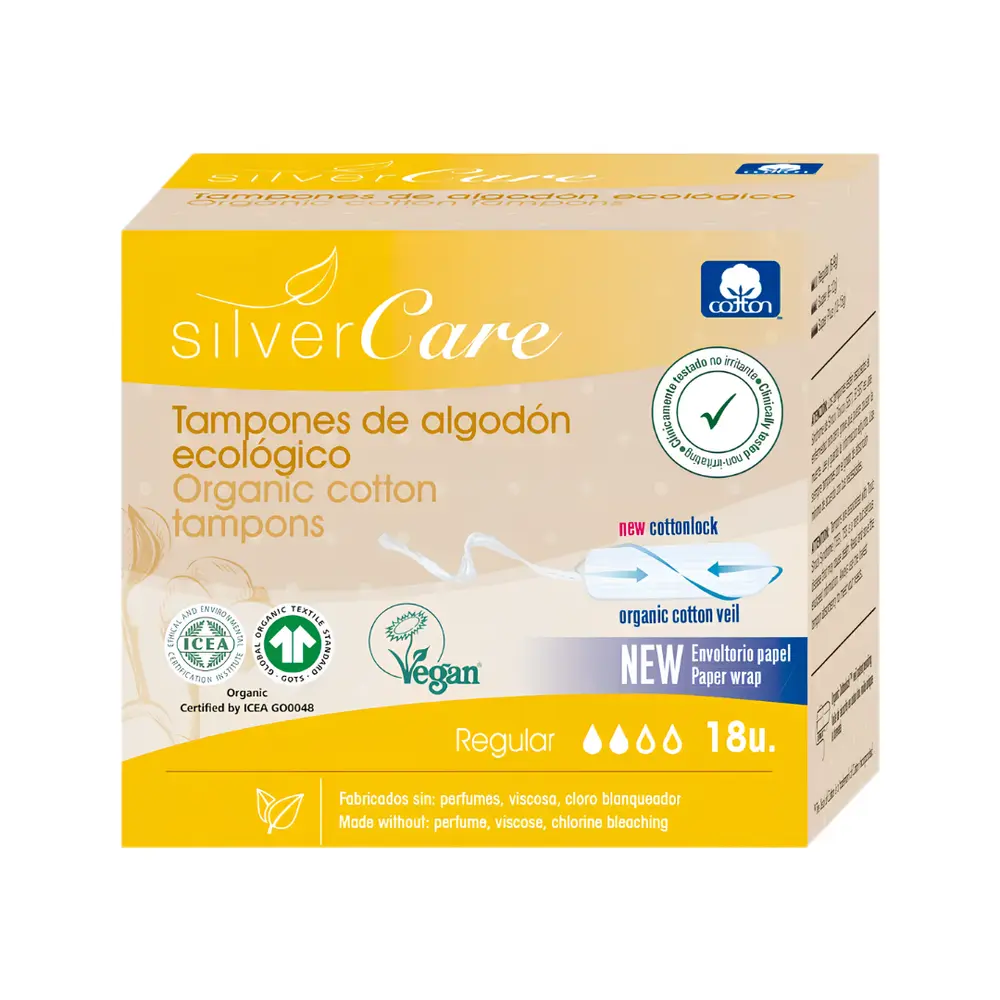 Tampon Hữu Cơ 2 Giọt, Organic Cotton Tampons, Regular, 18 Cái - SILVERCARE