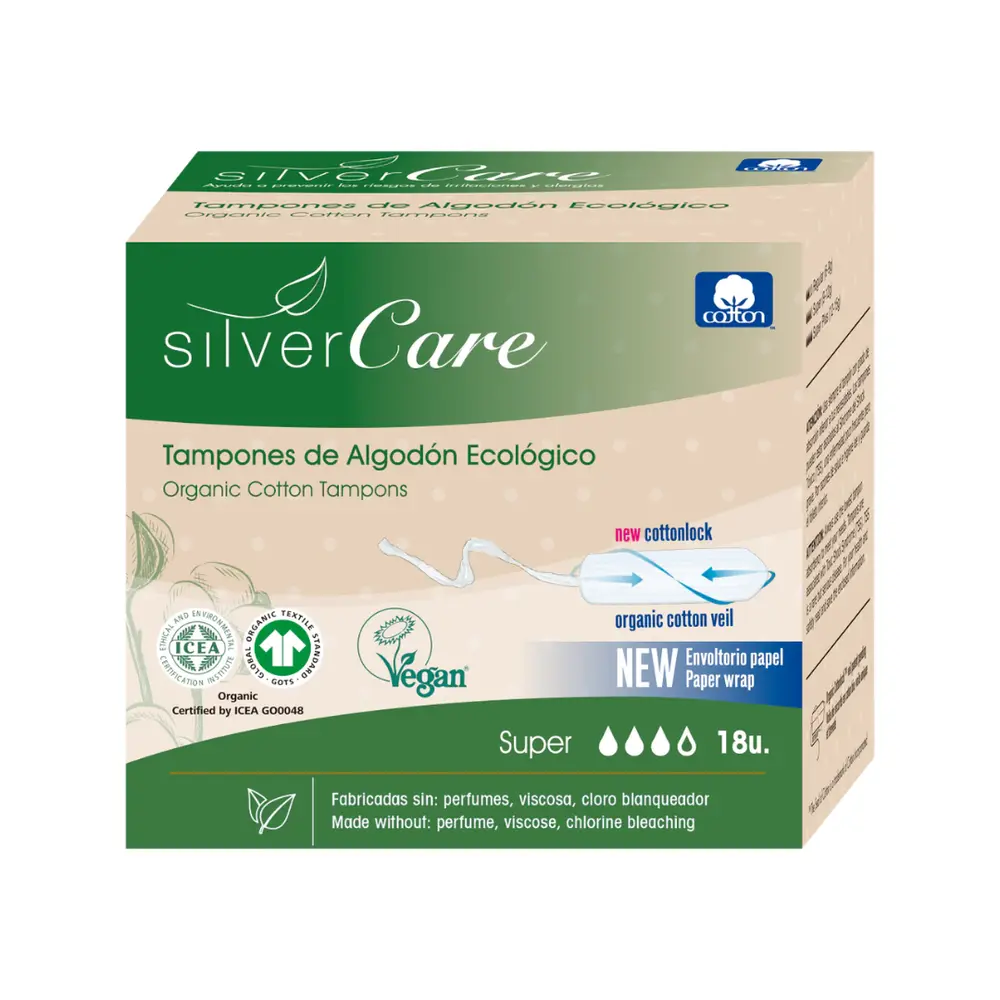 Tampon Hữu Cơ 3 Giọt, Tampons Coton Bio, Super, 18 Cái - SILVERCARE