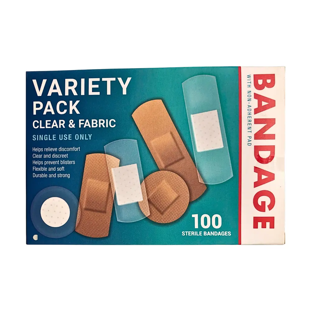 Băng Cá Nhân Nhiều Loại Trong Suốt & Vải, Clear & Fabric Bandage, Variety Pack, 100 Cái - UNCLE BILLS