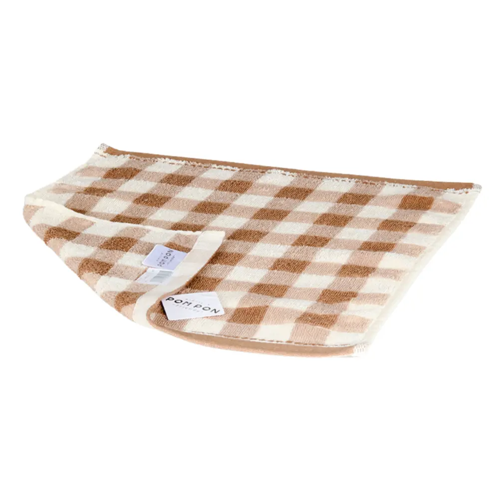 Khăn Vải Cotton Caro Nâu, Pom Pom, French Gingham Wash Towel, Brown (34 x 35cm) - NISSEN SHOKO