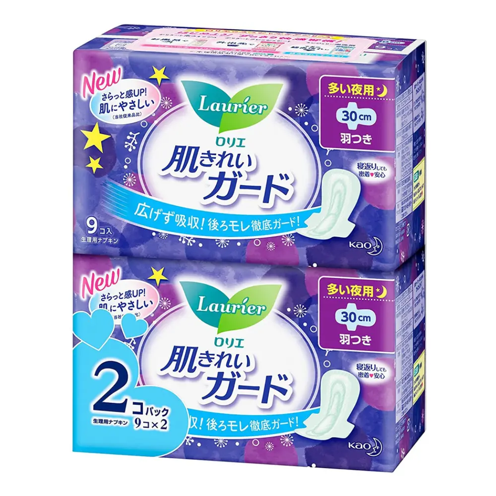 Băng Vệ Sinh Ban Đêm Có Cánh, Sanitary Pads, Night, 2 Gói, 18 Miếng (30cm) - LAURIER