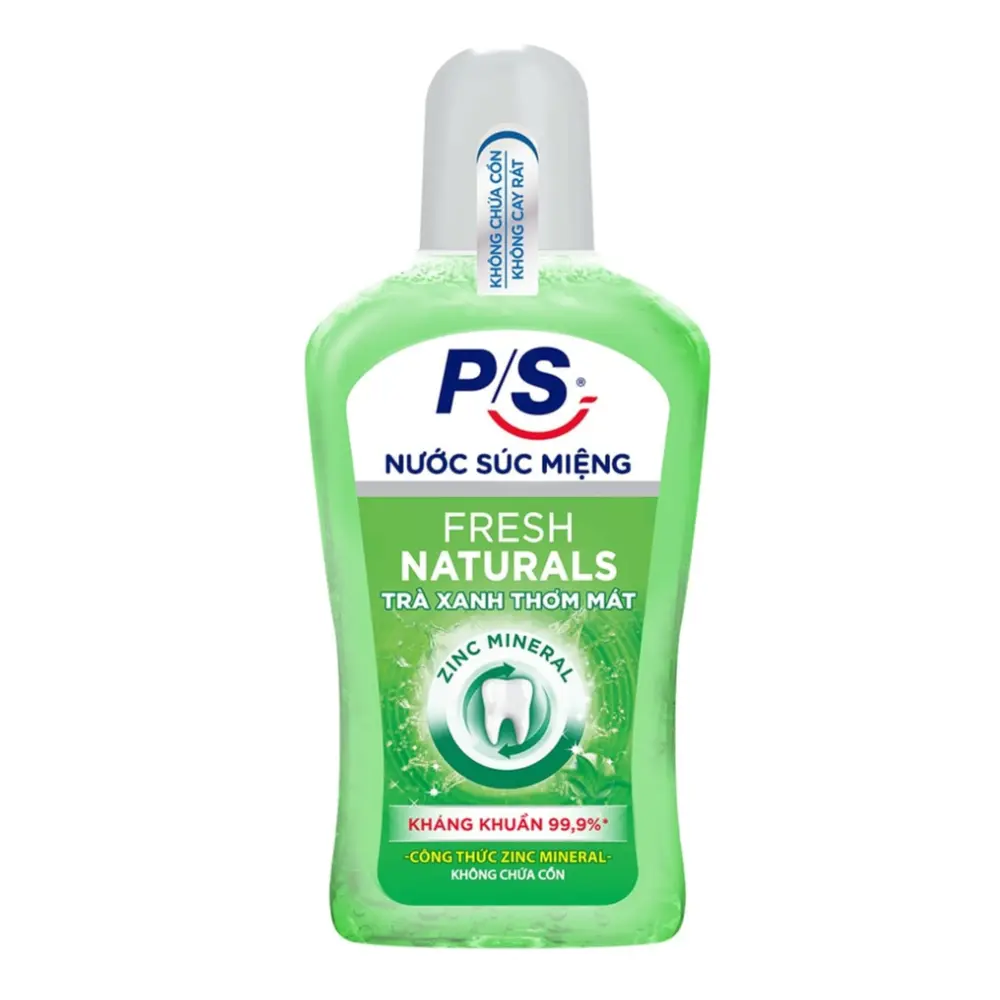 Nước Súc Miệng Trà Xanh Thơm Mát, Mouthwash, Fresh Naturals, No Alcohol (500ml) - P/S