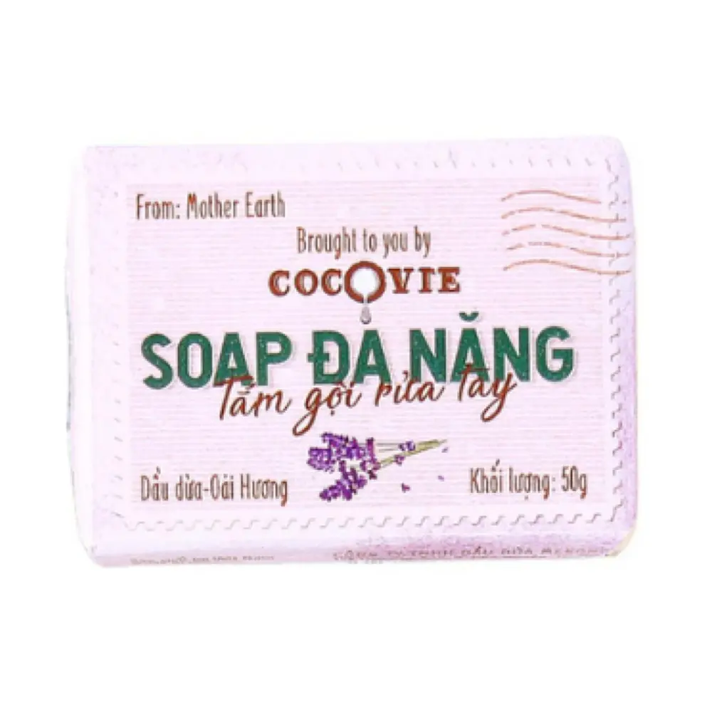Xà Bông Đa Năng Dầu Dừa Oải Hương, Multi-Purpose Soap, Coconut Oil & Lavender (50g) - COCOVIE