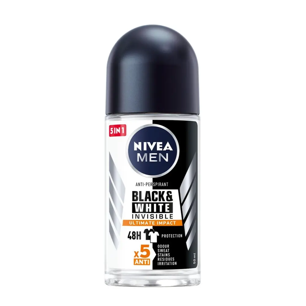 Lăn Khử Mùi Nam, Men, Anti-Perspirant 5 in 1, Black & White Invisible, Ultimate Impact (50ml) - NIVEA