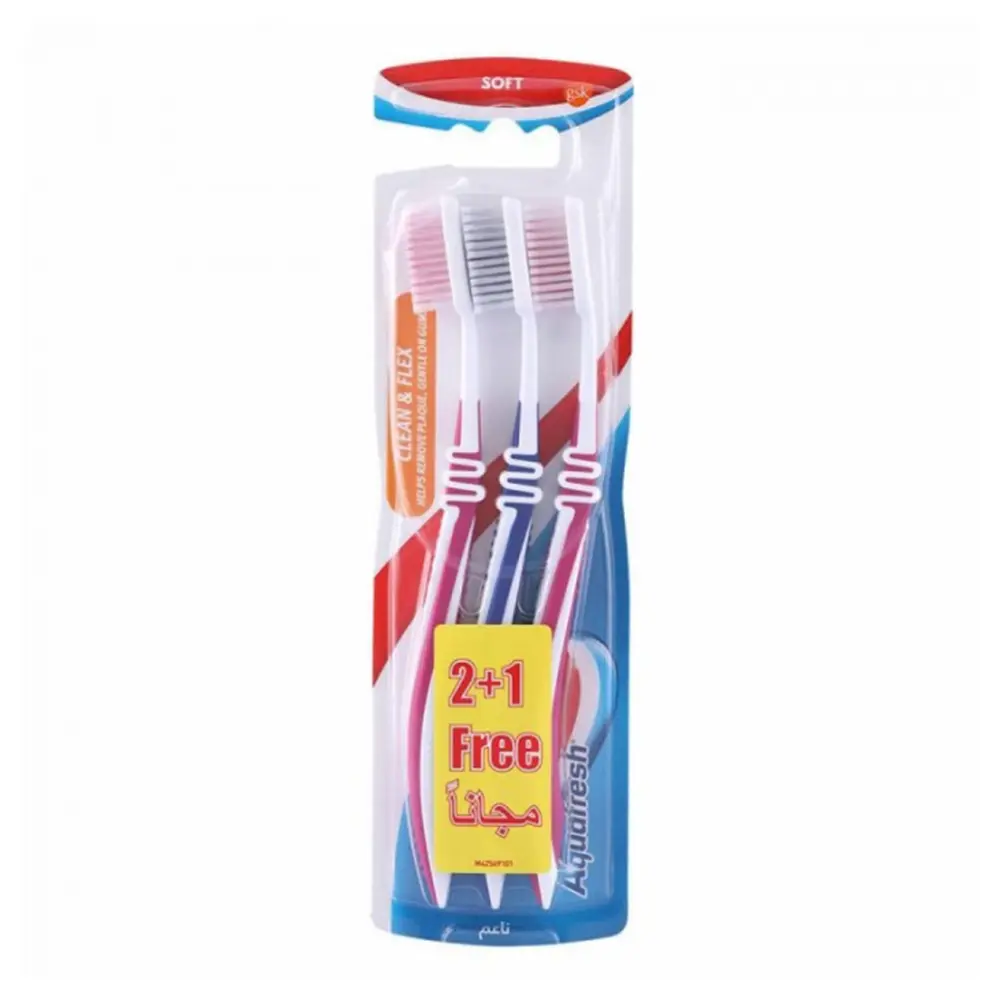 Bàn Chải Đánh Răng Lông Mềm, Soft Toothbrush, Clean & Flex, 3 Cái - AQUAFRESH