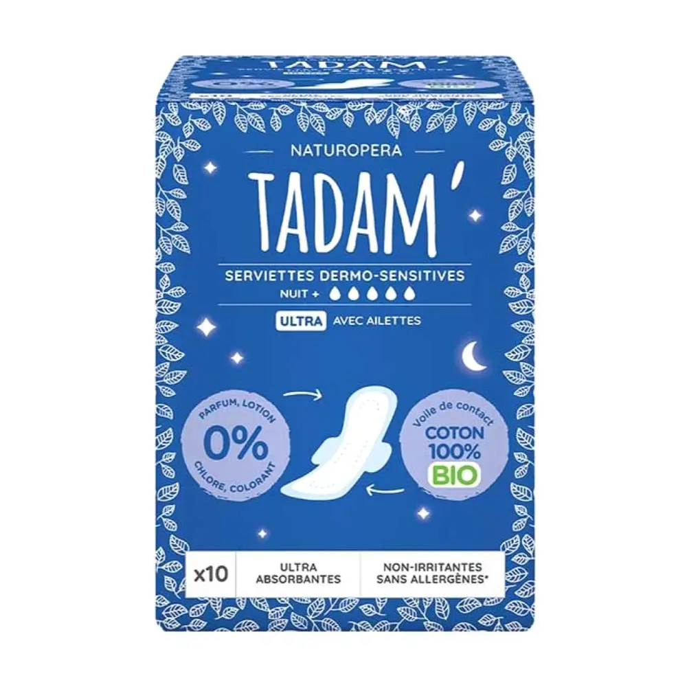 Băng Vệ Sinh Ban Đêm Hữu Cơ, Bio Dermo-Sensitive Ultra Night Sanitary Pads, 10 Miếng - TADAM'