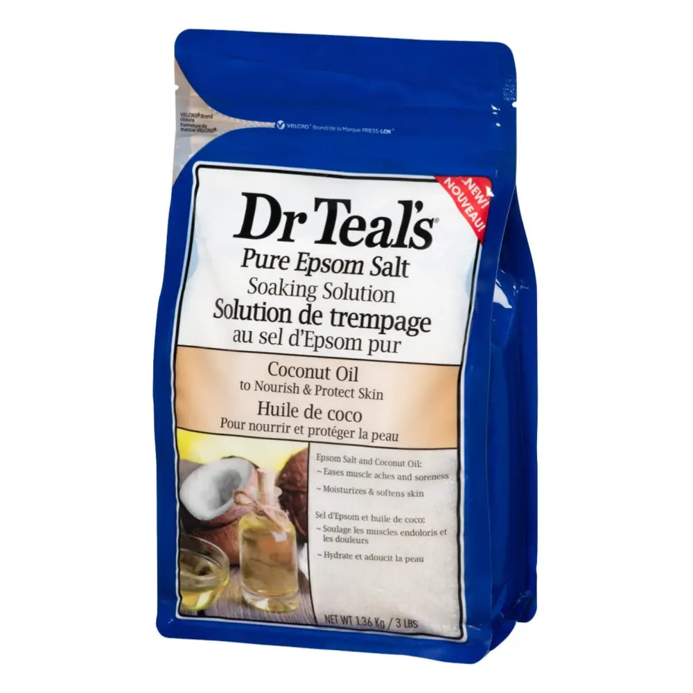 Muối Tắm Dưỡng Ẩm Da Dầu Dừa, Pure Epsom Salt Soaking Solution, Coconut Oil to Nourish & Protect Skin, 3 lbs (1.36kg) - DR TEAL'S