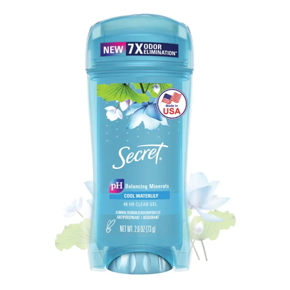 Gel Lăn Khử Mùi Hương Hoa Súng, 48 HR Clear Gel Antiperspirant, Cool Waterlily, 2.6 oz (73g) - SECRET