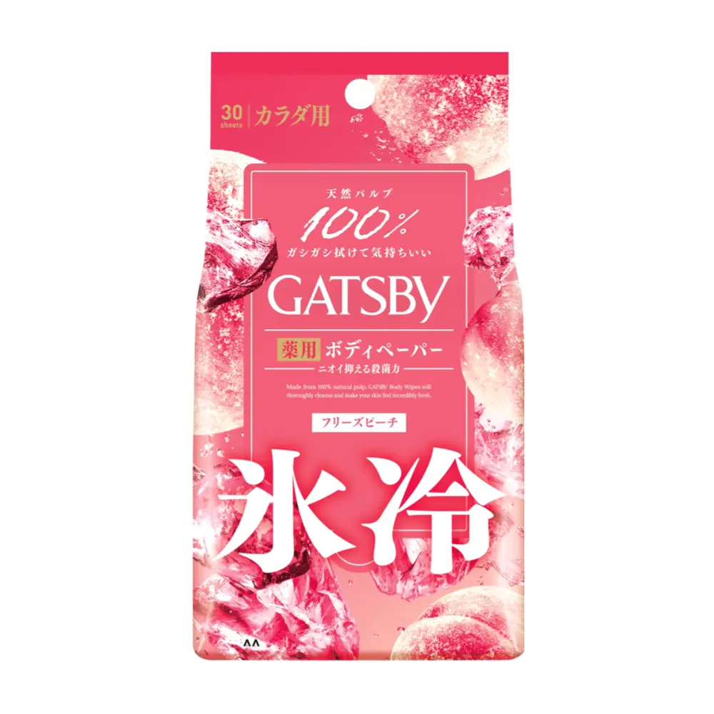 Khăn Ướt Khử Mùi & Làm Sạch Cơ Thể Hương Đào, Ice-Type Deodorant Body Wipes, Freeze Peach, 30 Tờ (25 x 20cm) - GATSBY