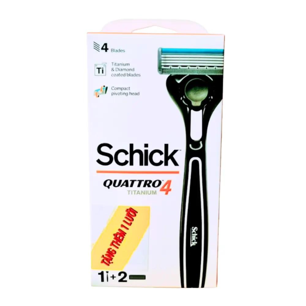 Dao Cạo Dành Cho Nam, Quattro Titanium 4, Refillable Men`s Razor, 4 Blades, 2 Cái - SCHICK