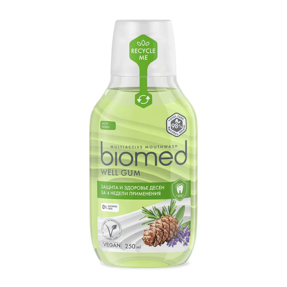 Nước Súc Miệng Thảo Mộc Bạc Hà Chăm Sóc Nướu, Multiactive Mouthwash, Well Gum, Mint Herbs (250ml) - BIOMED