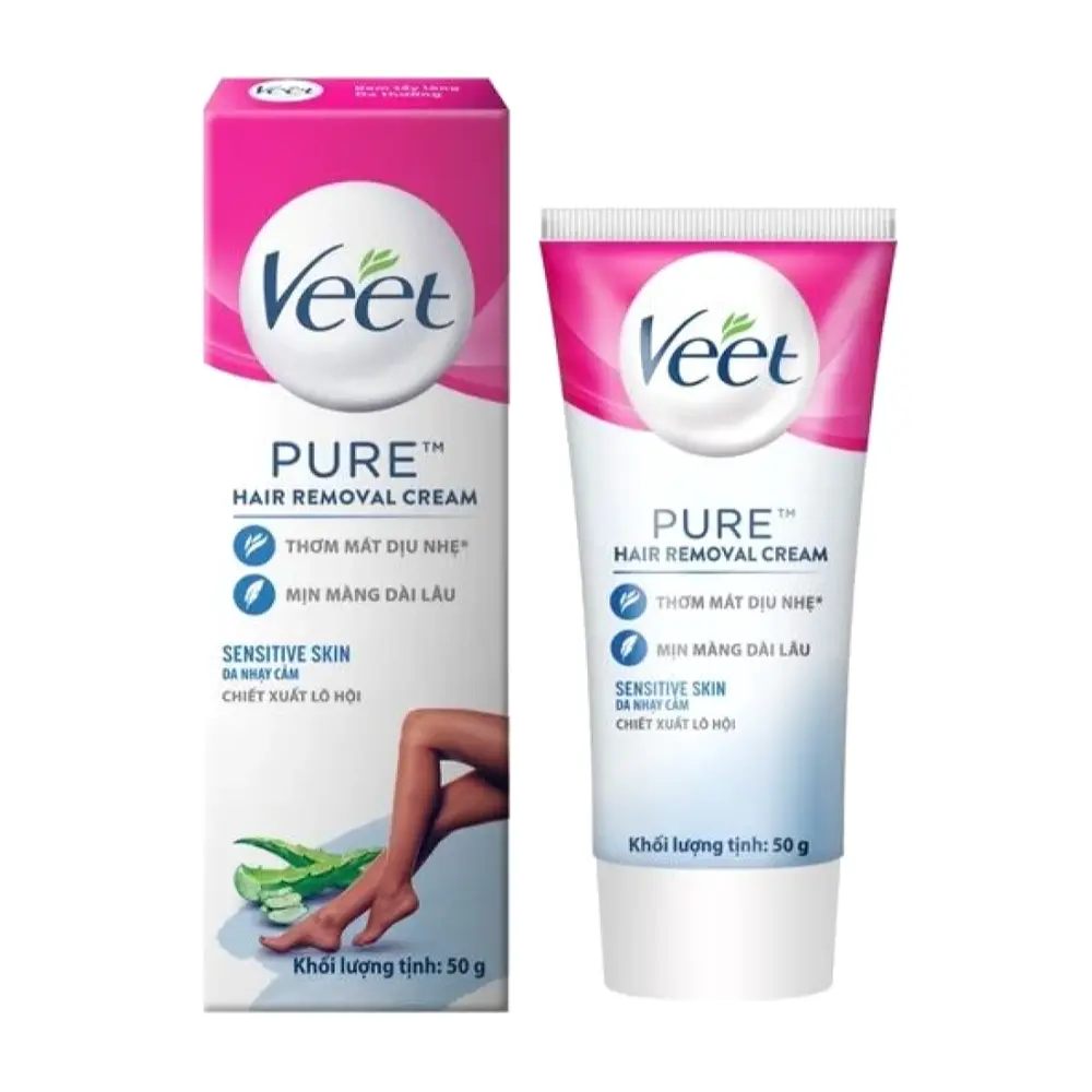 Kem Tẩy Lông Cho Da Nhạy Cảm Chiết Xuất Lô Hội, Pure, Hair Removal Cream, Sensitive Skin (50g) - VEET
