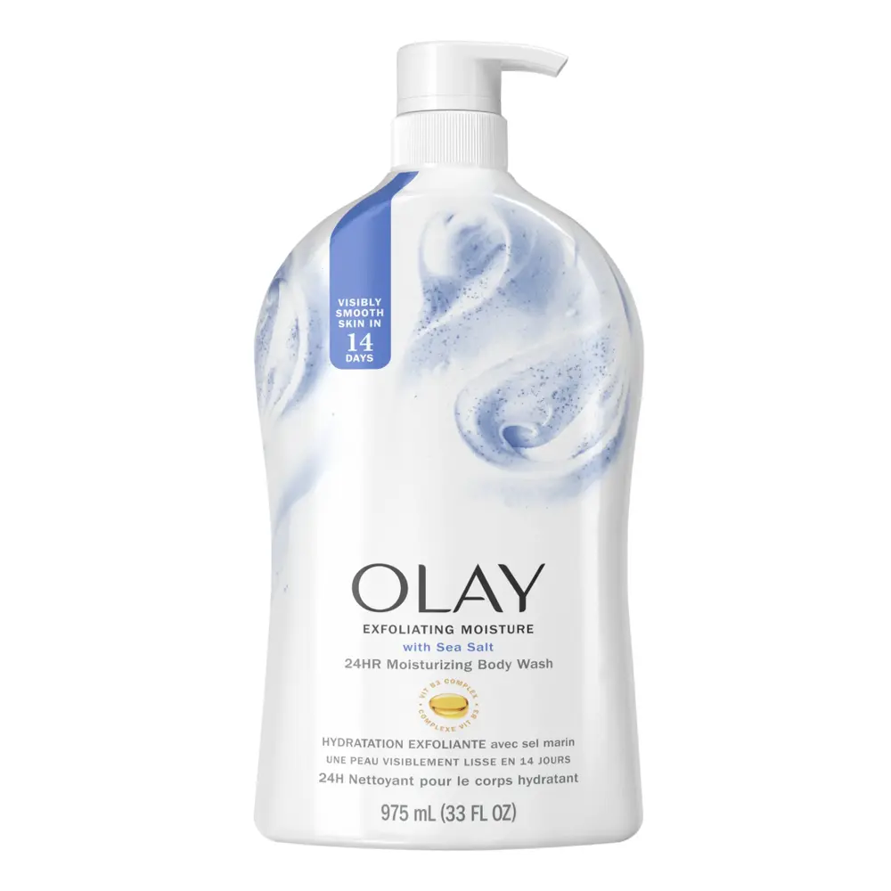Sữa Tắm Tẩy Tế Bào Chết Muối Biển, 24H Moisturizing Body Wash, Exfoliating Moisture with Sea Salt, 33 fl oz (975ml) - OLAY