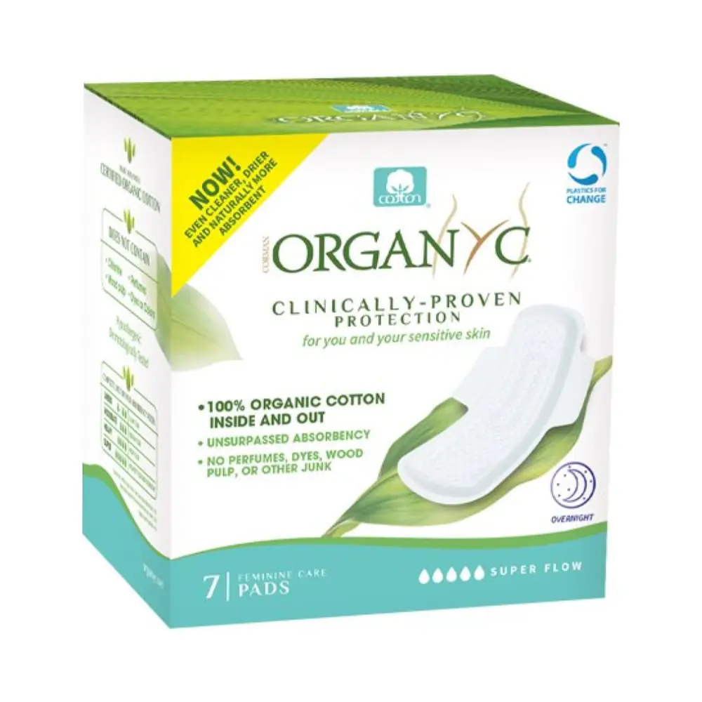 Băng Vệ Sinh Hữu Cơ Ban Đêm, Organic Feminine Care Pads, Overnight, Super Flow, 7 Miếng - ORGANYC