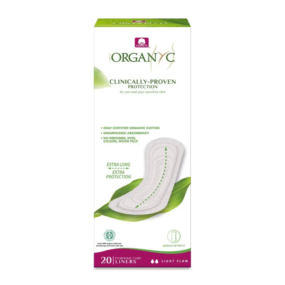 Băng Vệ Sinh Hữu Cơ Hàng Ngày, Organic Cotton Panty Liners, Extra Long, Light Flow, 20 Miếng - ORGANYC