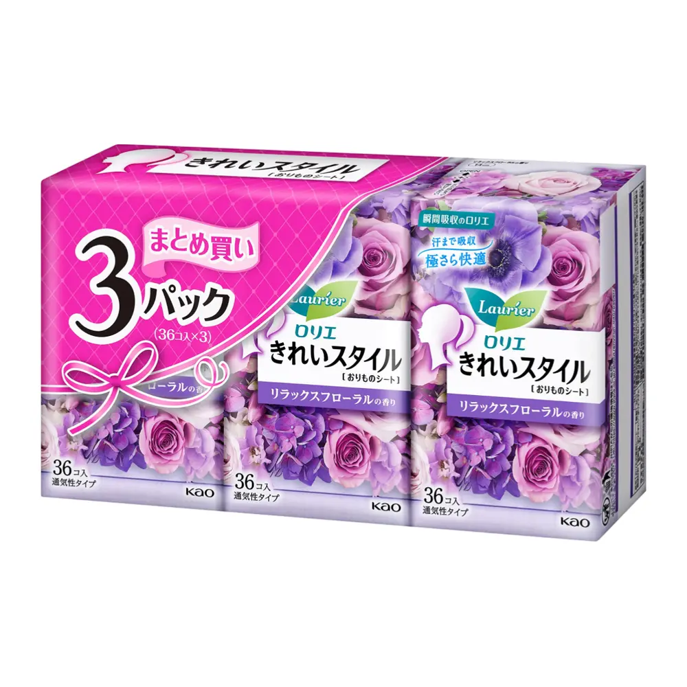 Băng Vệ Sinh Hằng Ngày Hoa Tím, Pretty Style, Daily Panty Liners, Relaxing Floral, 3 Gói, 108 Miếng - LAURIER