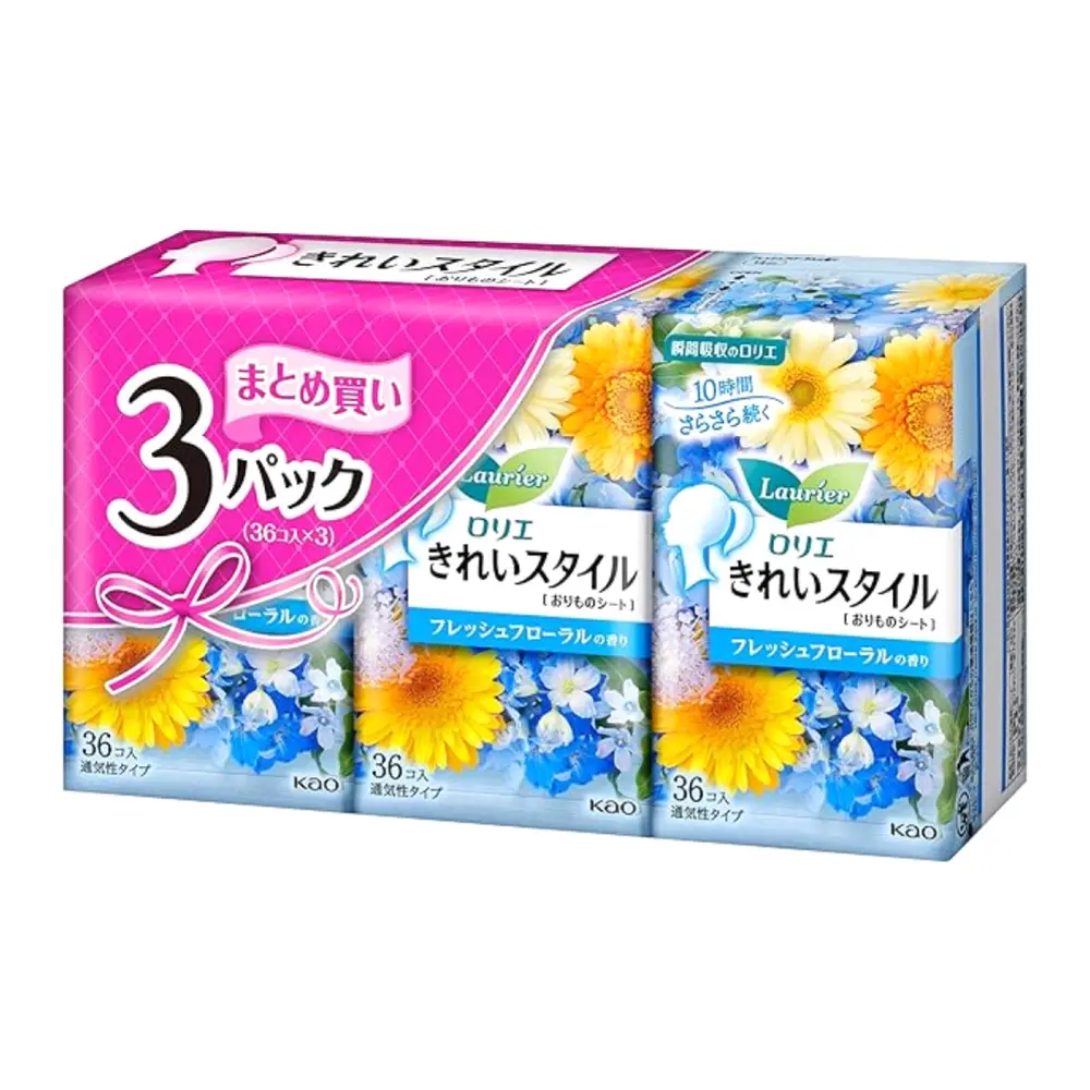 Băng Vệ Sinh Hằng Ngày Hoa Xanh Dương, Pretty Style, Daily Panty Liners, Fresh Floral, 3 Gói, 108 Miếng - LAURIER