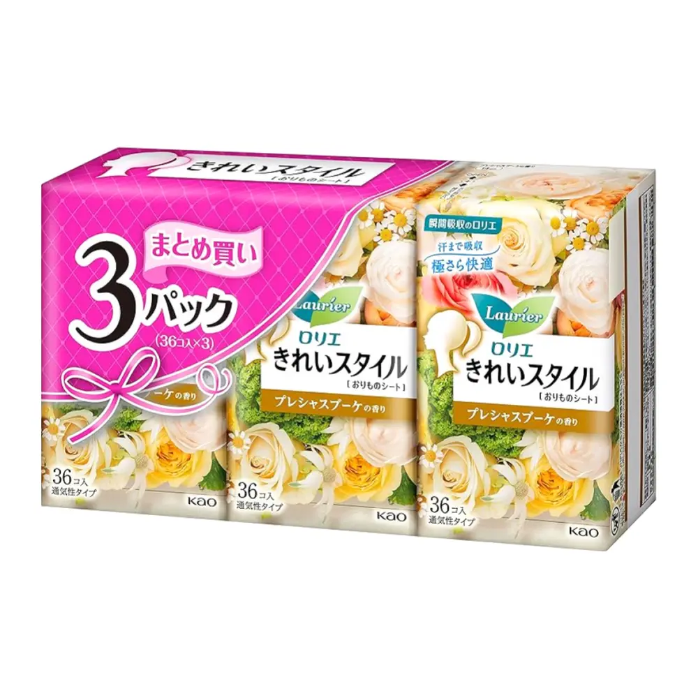 Băng Vệ Sinh Hằng Ngày Hoa Vàng, Pretty Style, Daily Panty Liners, Precious Bouquet, 3 Gói, 108 Miếng - LAURIER