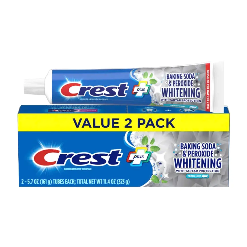 Kem Đánh Răng Trắng Sáng & Ngăn Ngừa Vôi Răng, Plus, Baking Soda & Peroxide Whitening with Tartar Protection, Fresh Mint, 2 Tuýp, 11.4 oz (323g) - CREST