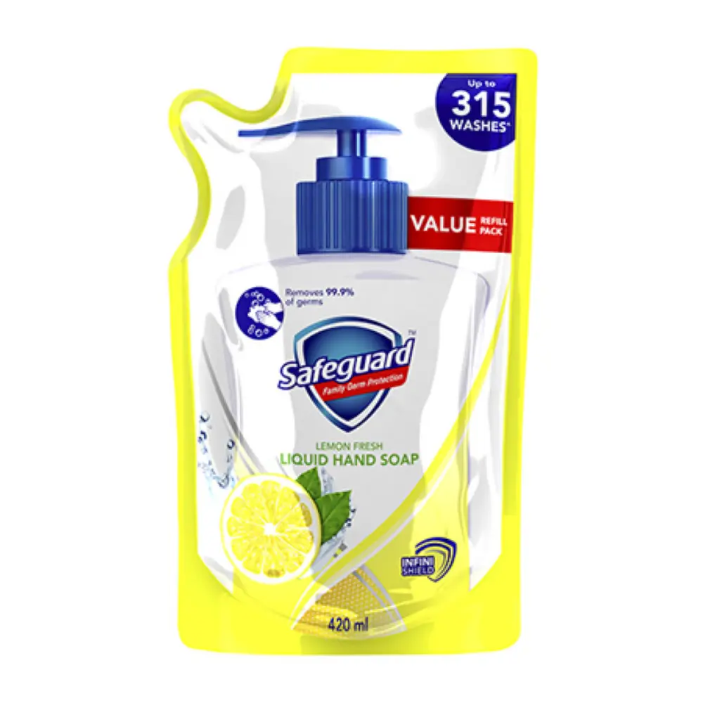 Nước Rửa Tay Chanh Thơm Mát, Germ Protection Hand Wash, Lemon Fresh Liquid Hand Soap, Refill Pack (420ml) - SAFEGUARD