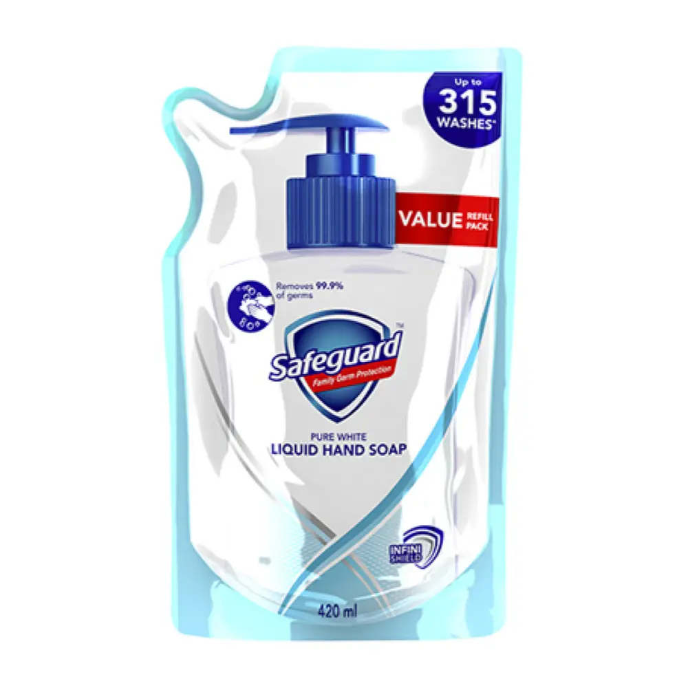 Nước Rửa Tay Trắng Tinh Khiết, Germ Protection Hand Wash, Pure White Liquid Hand Soap, Refill Pack (420ml) - SAFEGUARD