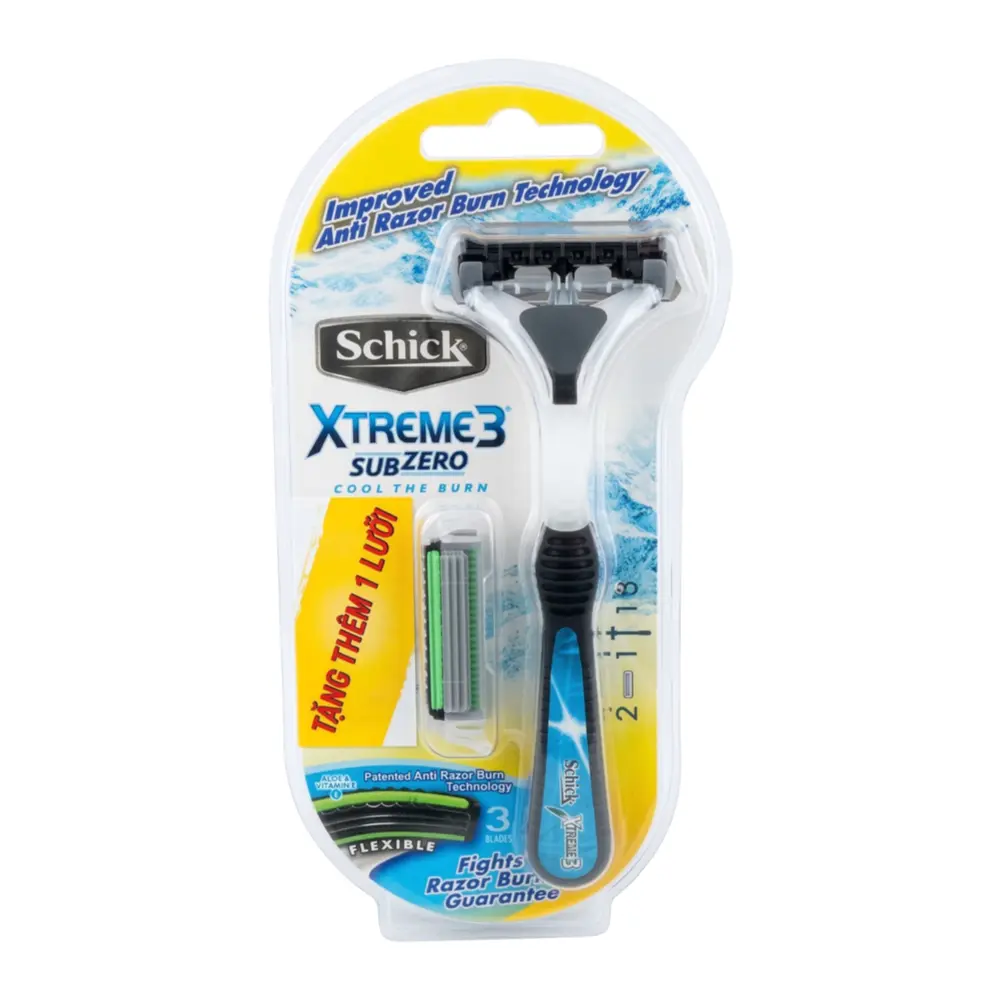Dao Cạo Dành Cho Nam, Xtreme 3 SubZero, Cool The Burn, 1 Razor & 2 Blades - SCHICK