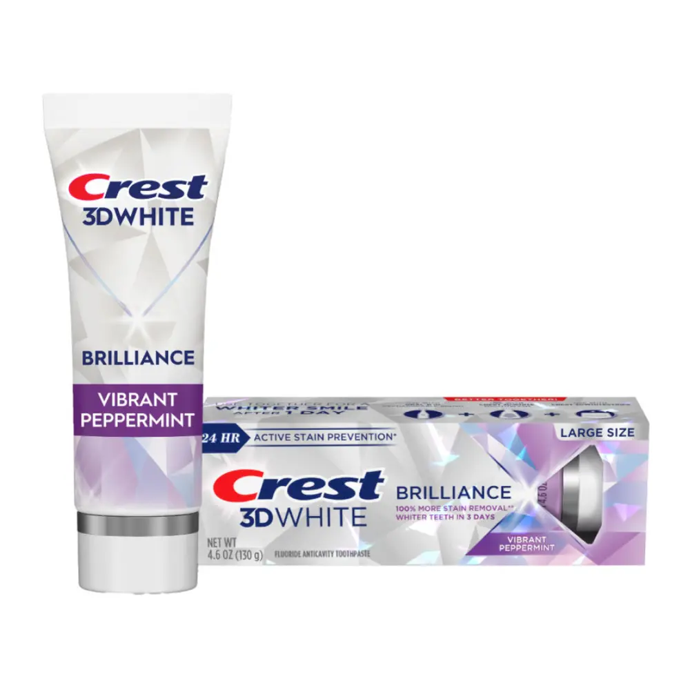 Kem Đánh Răng Trắng Răng, Brilliance, 3D White Fluoride Anticavity Toothpaste, Vibrant Peppermint, 4.6 oz (130g) - CREST