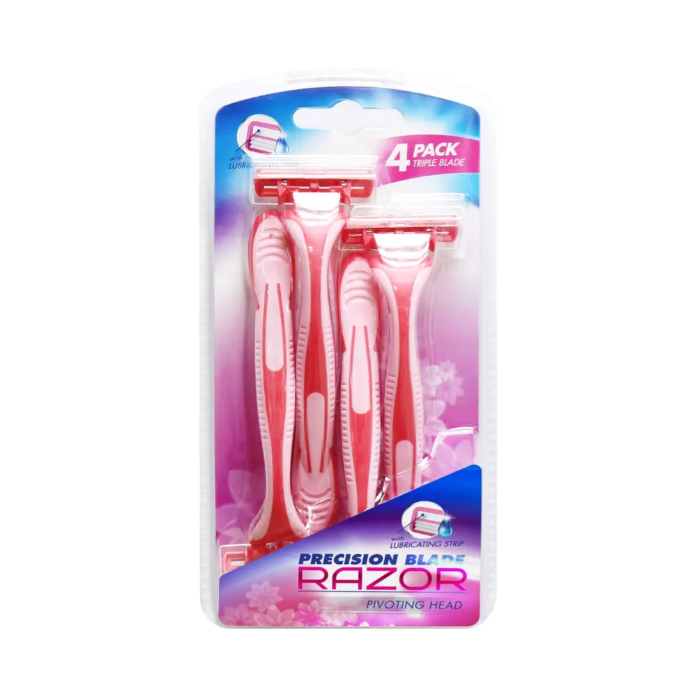 Dao Cạo Nữ 3 Lưỡi, Precision Blade Razor, Pivoting Head with Lubricating Strip, 4 Cái - UNCLE BILLS