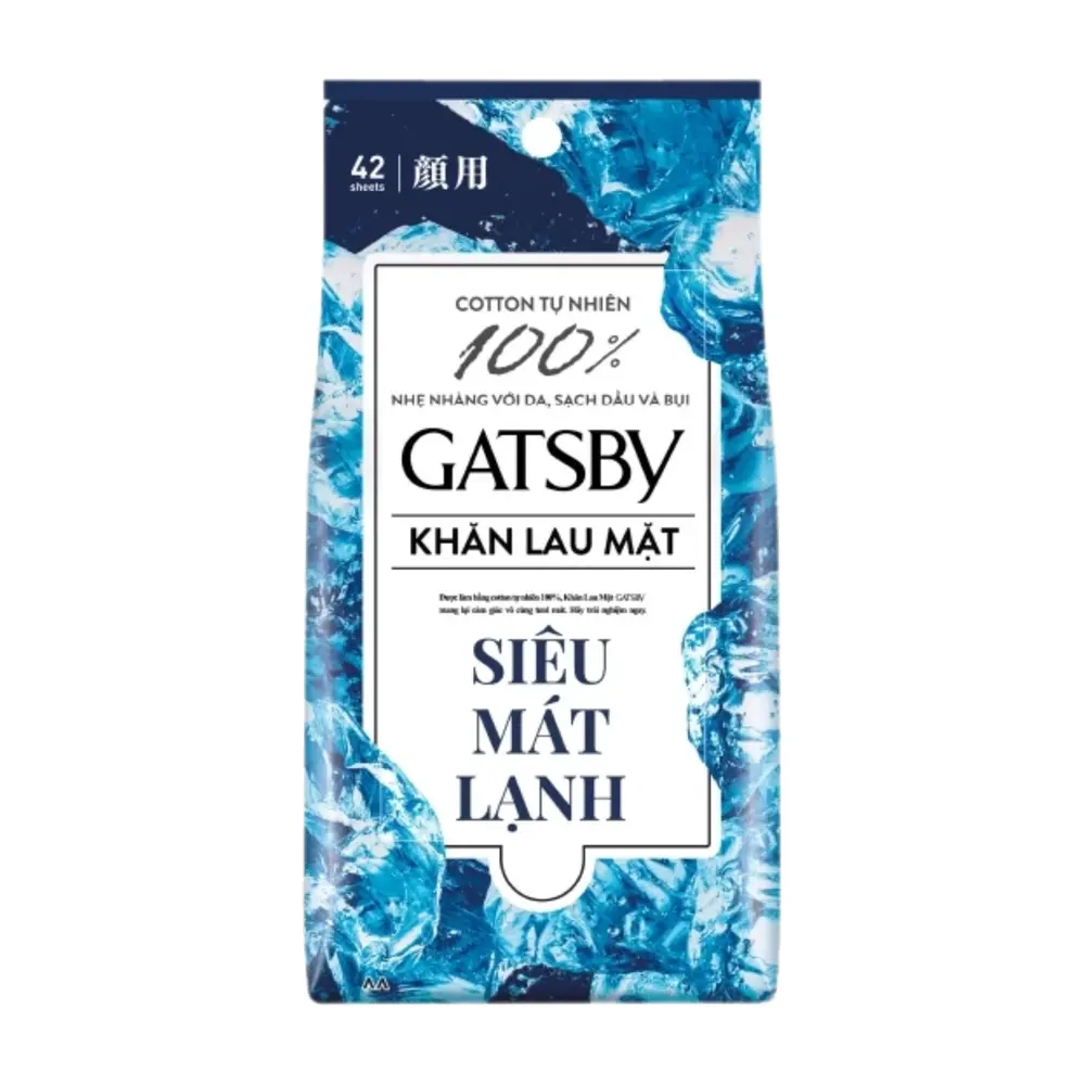 Khăn Lau Mặt Siêu Mát Lạnh, Facial Wipes, Ice Type T, 42 Tờ - GATSBY