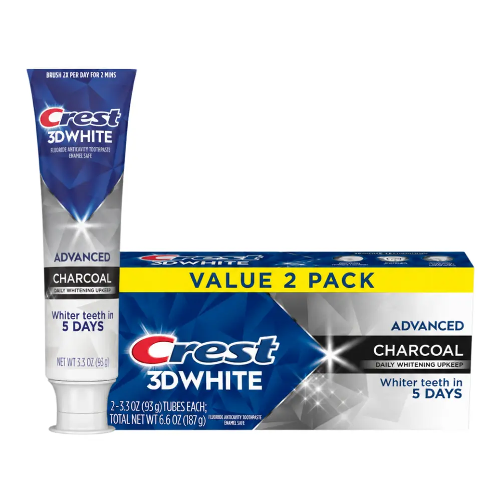 Kem Đánh Răng Than Hoạt Tính, 3D White, Advanced Charcoal Daily Whitening Toothpaste, 2 Tuýp, 6.6 oz (187g) - CREST