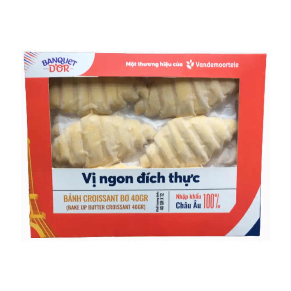 Bánh Sừng Bò Cấp Đông Tự Nướng 40g, Bake Up Butter Croissant, 12 Bánh (480g) - BANQUET D'OR