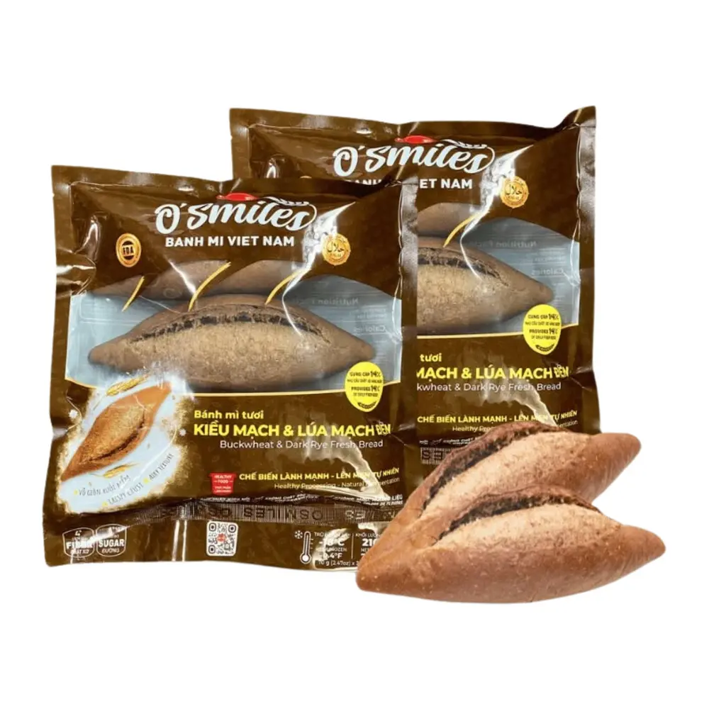 Bánh Mì Tươi Kiều Mạch & Lúa Mạch Đen, Buckwheat & Dark Rye Fresh Bread, 3 Cái, 7.41 oz (210g) - O'SMILES