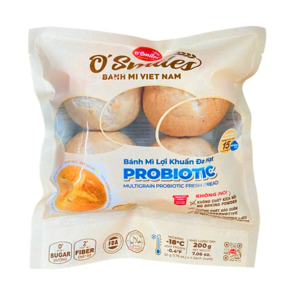Bánh Mì Lợi Khuẩn Đa Hạt, Multigrain Probiotic Fresh Bread, 4 Cái, 7.06 oz (200g) - O'SMILES