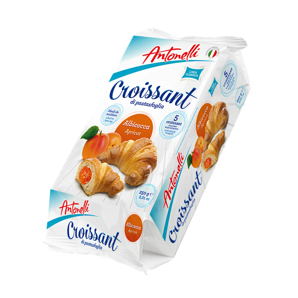Bánh Sừng Bò Nhân Mứt Mơ, Croissant di Pastasfoglia, Puff Pastry Croissant with Apricot Jam Filling, 5 Cái, 8.81 oz (250g) - ANTONELLI