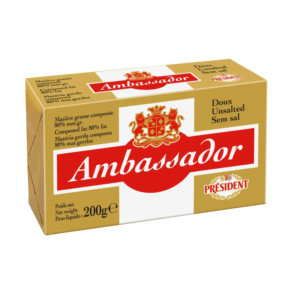 Bơ Lạt, Ambassador, Doux Unsalted Butter, 80% Fat (200g) - PRESIDENT