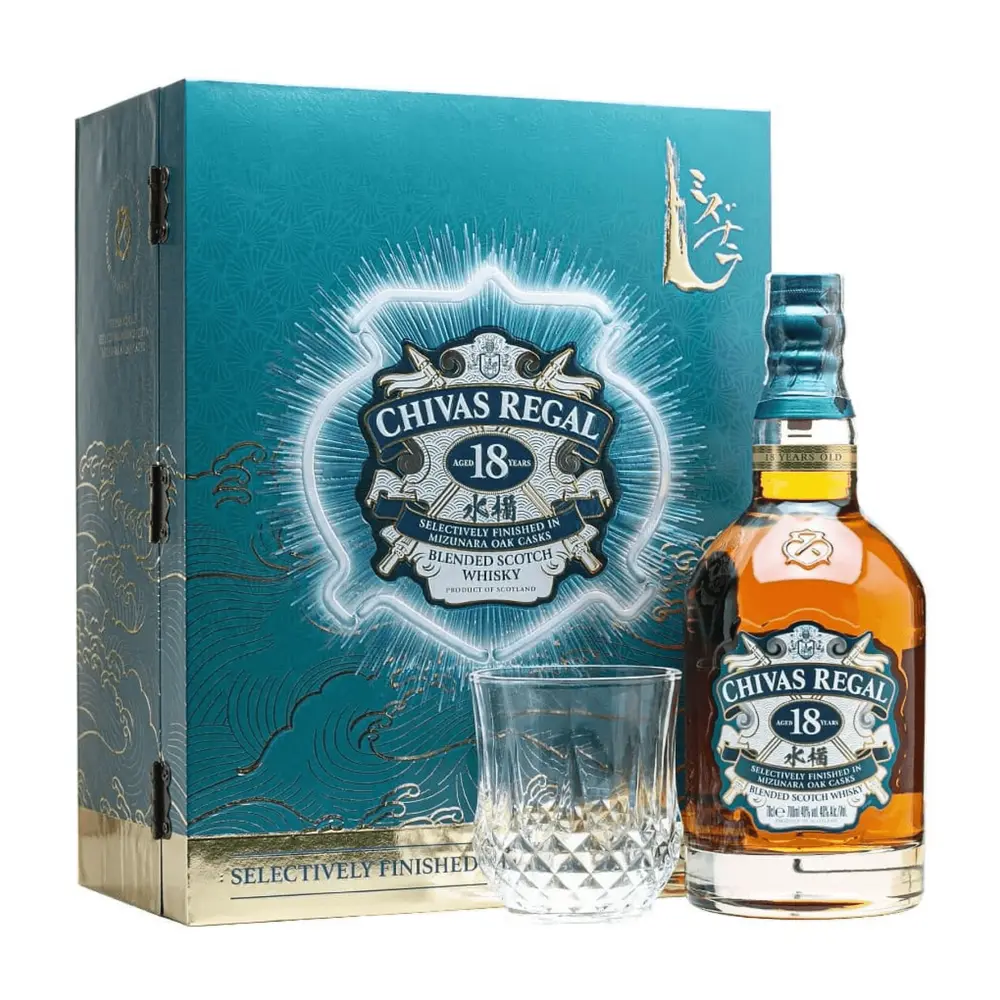 Set Quà Tặng Rượu Whisky, Chivas Regal Aged 18 Years, Mizunara Oak Casks Blended Scotch Whisky, 40% (700ml) - CHIVAS BROTHERS