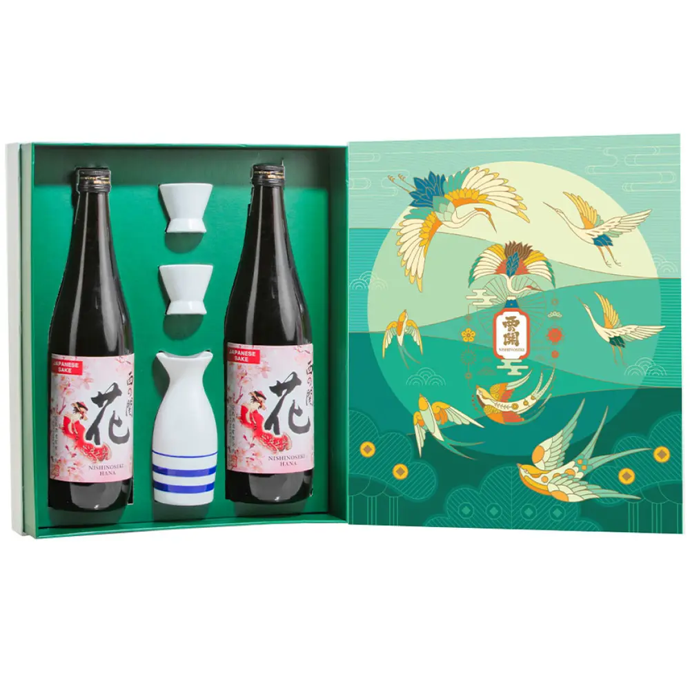 Rượu Sake Set Quà Tặng Con Hạc Xanh, Japanese Sake, Hana Gift Set, 2 Chai, 15% (1440ml) - NISHINOSEKI