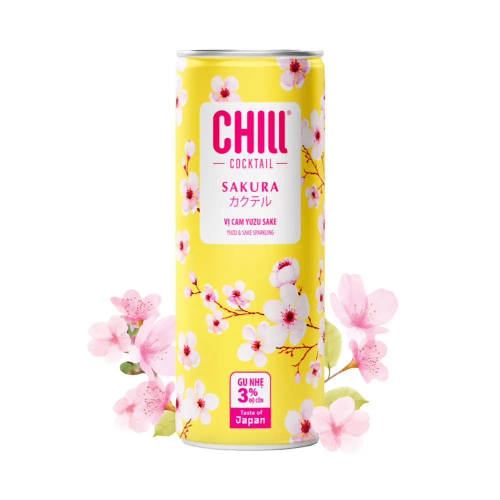 Nước Trái Cây Lên Men Vị Cam Yuzu Sake, Sakura Yuzu & Sake Sparkling, 3% (250ml) - CHILL COCKTAIL