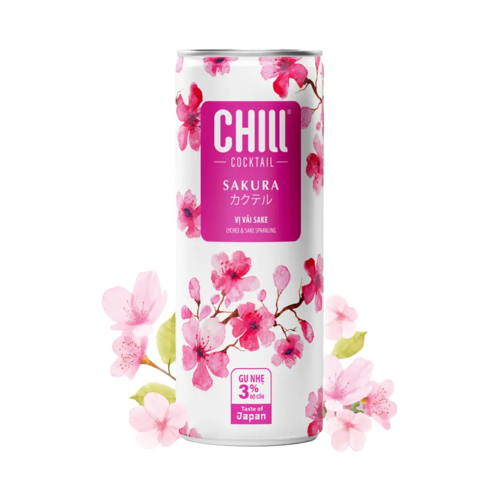 Nước Trái Cây Lên Men Vị Vải Sake, Sakura Lychee & Sake Sparkling, 3% (250ml) - CHILL COCKTAIL