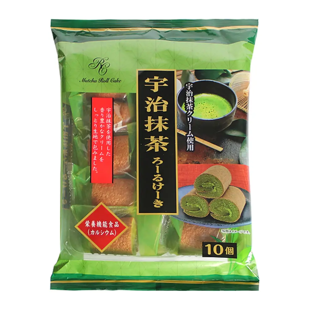 Bánh Bông Lan Cuộn Kem Trà Xanh, Uji Matcha Roll Cake, 10 Cái (140g) - YAMAUCHI