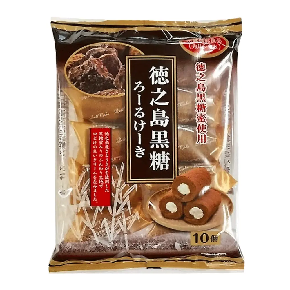 Bánh Bông Lan Cuộn Kem Đường Nâu, Tokunoshima Brown Sugar Roll Cake, 10 Cái (140g) - YAMAUCHI
