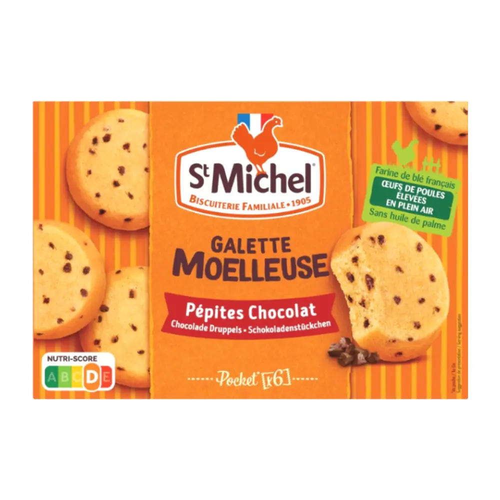 Bánh Bông Lan Hạt Socola, Galette Moelleuse, Pépites Chocolat, 6 Cái (180g) - ST MICHEL