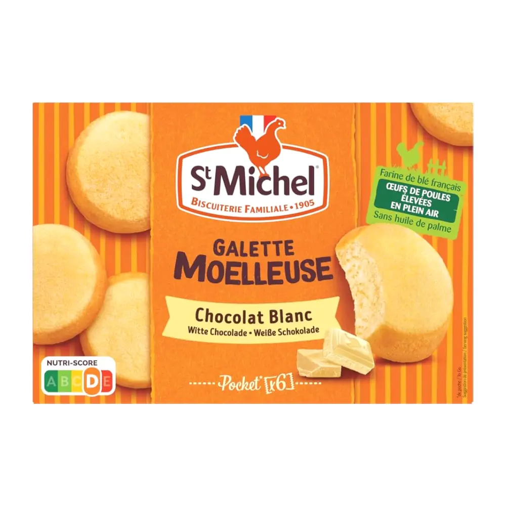 Bánh Bông Lan Socola Trắng, Galette Moelleuse, Chocolat Blanc, 6 Cái (180g) - ST MICHEL